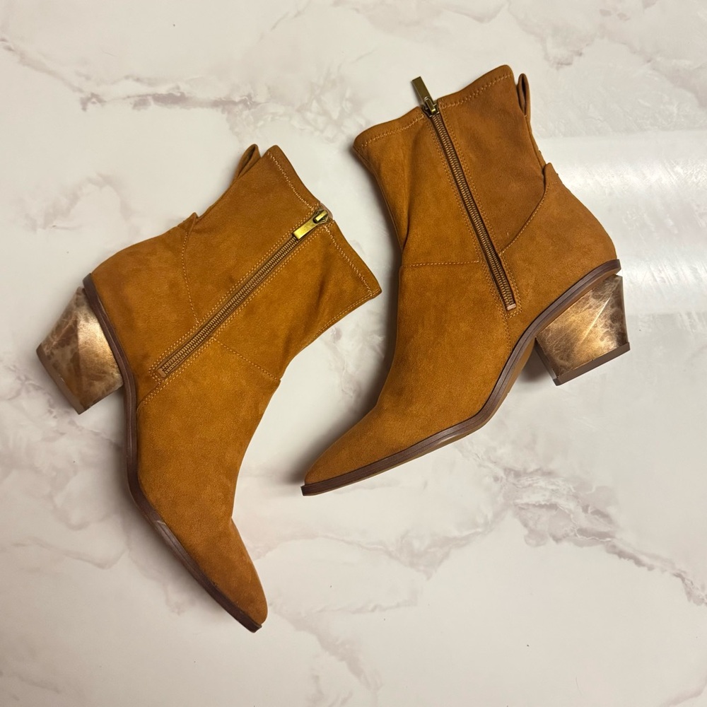 Franco Sarto Tan Suede Ankle Boots